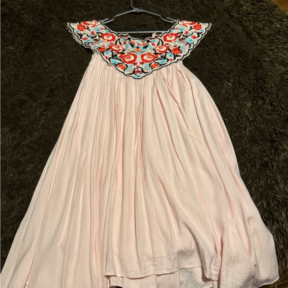 Free People Light Pink Embroidered Yoke Maxi Dress